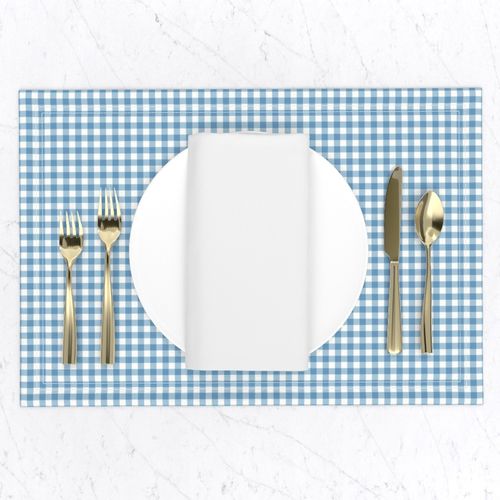 1/4 Inch Cool Blue Gingham Check on Light Ivory