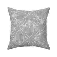 Slate Gray Abstract Floral – Warm Pewter Grey Botanical Art Deco Illustration Statement Wallpaper