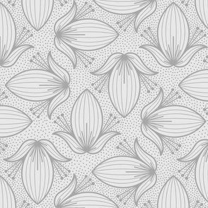 Pewter Gray Abstract Floral – Light Cloud Grey Botanical Art Deco Illustration Statement Wallpaper