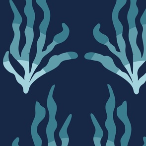 Wavy Seaweed Gradient Stripe Dark Navy Blue Background LARGE