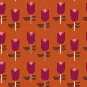 Mod Autumn Burnt Orange and Pink Tulip Field  -  Small Scale