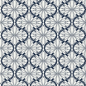 Modern Moroccan Abstract Flourish Ogee- navy white  medium scale