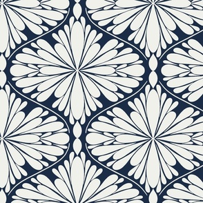 Modern Moroccan Abstract Flourish Ogee- navy white  large scale