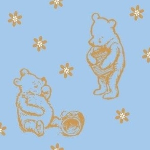 Winnie the Pooh with Honey Pot on a Medium  Blue