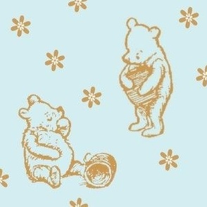 Winnie the Pooh with Honey Pot on  Blue