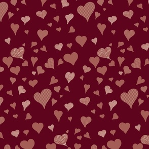 Scattered Textured Hearts in Camel and Wine