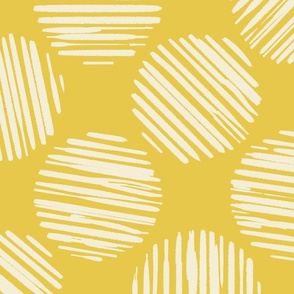 Zafferano Yellow  Striped Circles Made Of Brush Strokes, Large Scale Monochromatic  Saffron