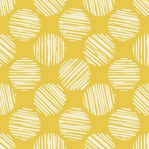 Zafferano Yellow  Striped Circles Made Of Brush Strokes, Medium Scale Monochromatic  Saffron