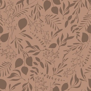 Leaves whimsical in complementary colors brown and tan brown