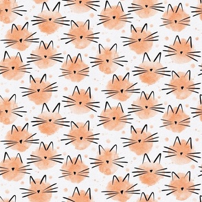 small scale cat - peach fuzz ellie cat - pantone color of the year 2024 - watercolor drops cat - cute cat fabric and wallpaper