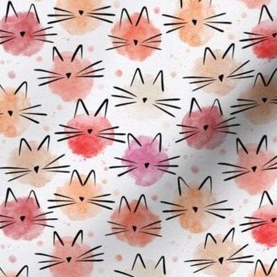 micro scale cat - peach fuzz ellie cat - pantone peach plethora color palette - watercolor drops cat - cute cat fabric and wallpaper