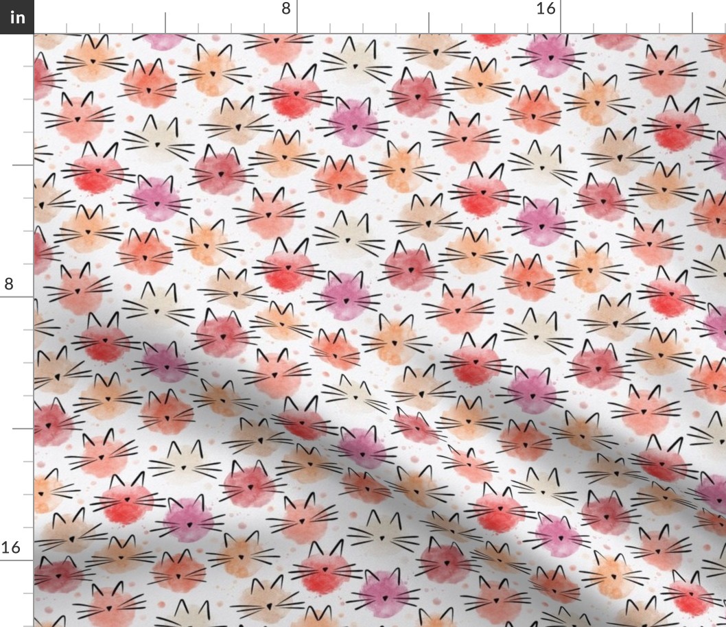 micro scale cat - peach fuzz ellie cat - pantone peach plethora color palette - watercolor drops cat - cute cat fabric and wallpaper