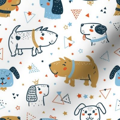 Happy Cute Dogs, Triangles, Stars