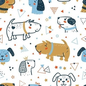 Happy Cute Dogs, Triangles, Stars