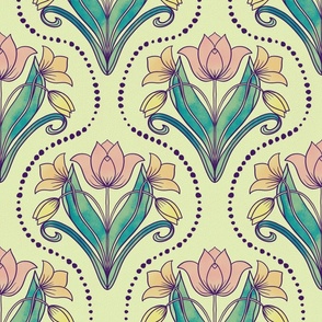 art nouveau watercolor tulips (24") - pink, yellow, green (ST2023AN)