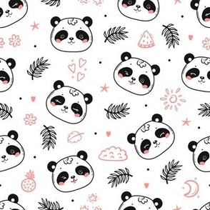 Summer Tropical Pattern with Cute Pandas