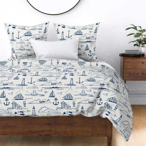 Coastal Navy and Sand Toile de Jouy - Nautical