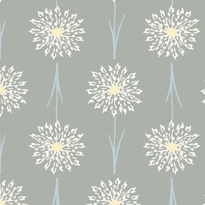 Small Dandelion Delight floral in light green and creme- French Country