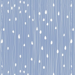 Drops and dots with intermittent broken lines, off-white on blue / pressed violet - medium scale