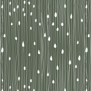 Drops and dots with intermittent broken lines, off-white on dark green / backwoods - medium scale 