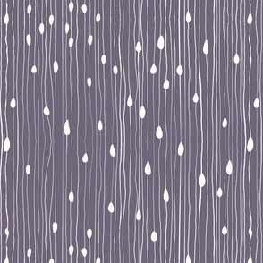 Drops and dots with intermittent broken lines, off-white on broken purple / pinot grigio grape - medium scale