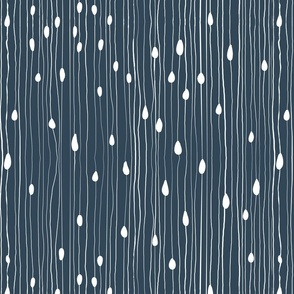 Drops and dots with intermittent broken lines, off-white on dark teal blue / gentlemans gray - medium scale