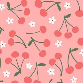 Cherries and Blossoms on Pink