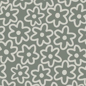 Doodle Flowers in Muted Green Moss (Jumbo)