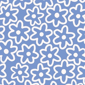 Doodle Flowers in Muted Blue Denim (Jumbo)
