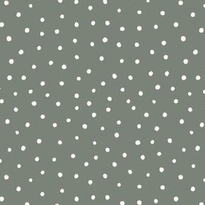 Doodle Polka Dots in Muted Green Moss and Cream