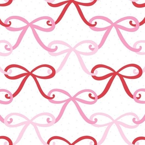 Scattered Bow - Pink & Red with Dots