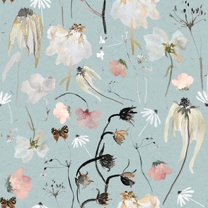 teal wildflowers / floral / botanical / cottagecore