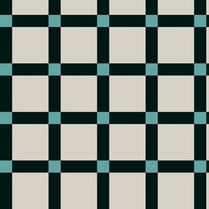 Medium geometric plaid check, In black, white / gray, turquoise aqua blue