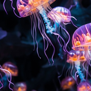 Glowing Jellyfish floating in the sea