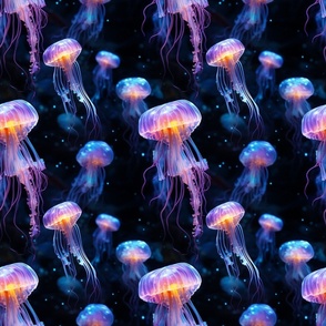 Neon Jellyfish floating in the ocean