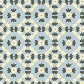 Small Daisy Petals Mosaic Tile in light blue and green- Modern French Country