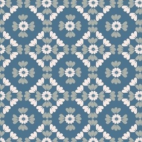 Small Daisy Petals Mosaic Tile in blue and pink- Modern French Country