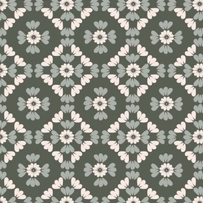 Small Daisy Petals Mosaic Tile in pink and green- Modern French Country