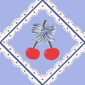 Coquette Cherry Tile on Periwinkle