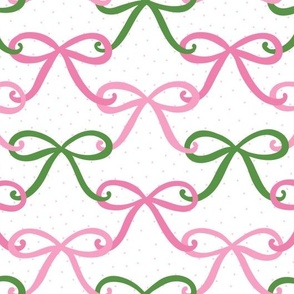 Scattered Bow - Pink & Green with Dots