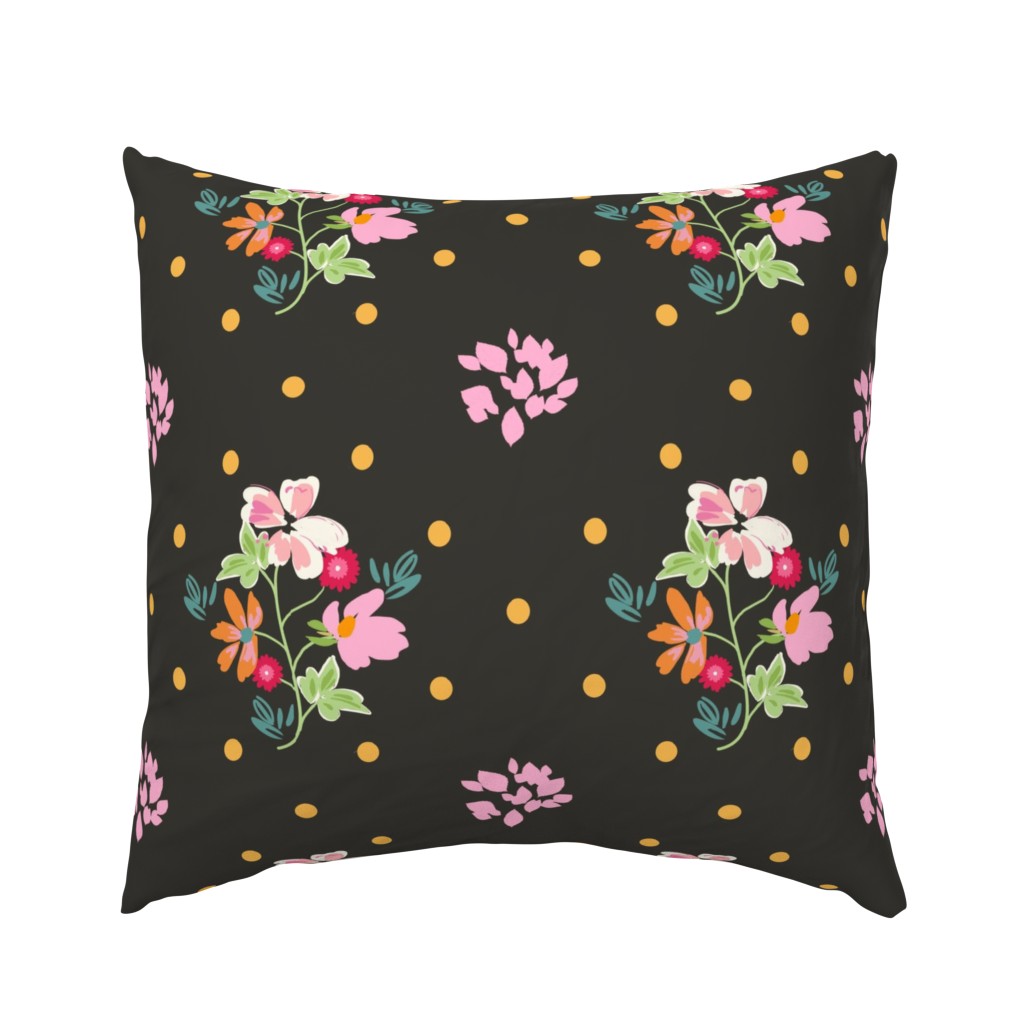 Moody Ditsy Floral - Large Scale ditsy floral-  Black Pink Orange Yellow