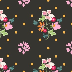 Moody Floral, Large Scale floral, Black, Pink, Orange, Yellow © Terri Conrad Designs