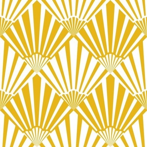 SUNRISE Art Deco Vintage Abstract Geometric in Mustard Yellow Gold and White - MEDIUM Scale - UnBlink Studio by Jackie Tahara