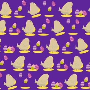 Bird with Easter egg on purple background