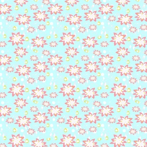 Atomic Lily in Aqua -- Midcentury Modern Atomic Water Lilys -- Midcentury Atomic Stars and Lilys -- 6.25in x 6.25in repeat -- 600dpi (25% of Full Scale)