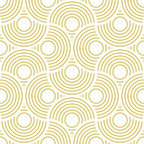 SCALLOP Art Deco Abstract Geometric in White with Mustard Yellow Gold - LARGE Scale - UnBlink Studio by Jackie Tahara