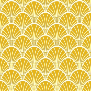 FANDOM Fan Art Deco Abstract Geometric in Mustard Yellow Gold and White - MEDIUM Scale - UnBlink Studio by Jackie Tahara