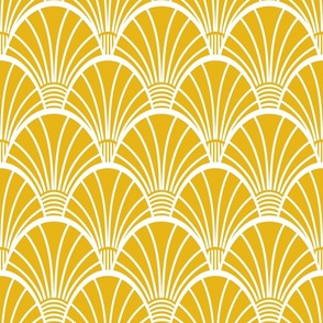 FANDOM Fan Art Deco Abstract Geometric in Mustard Yellow Gold and White - LARGE Scale - UnBlink Studio by Jackie Tahara