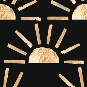 Large Gold Suns on Black / Block Print