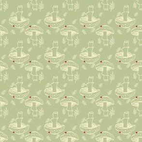 Toadstools and lady bugs sage green
